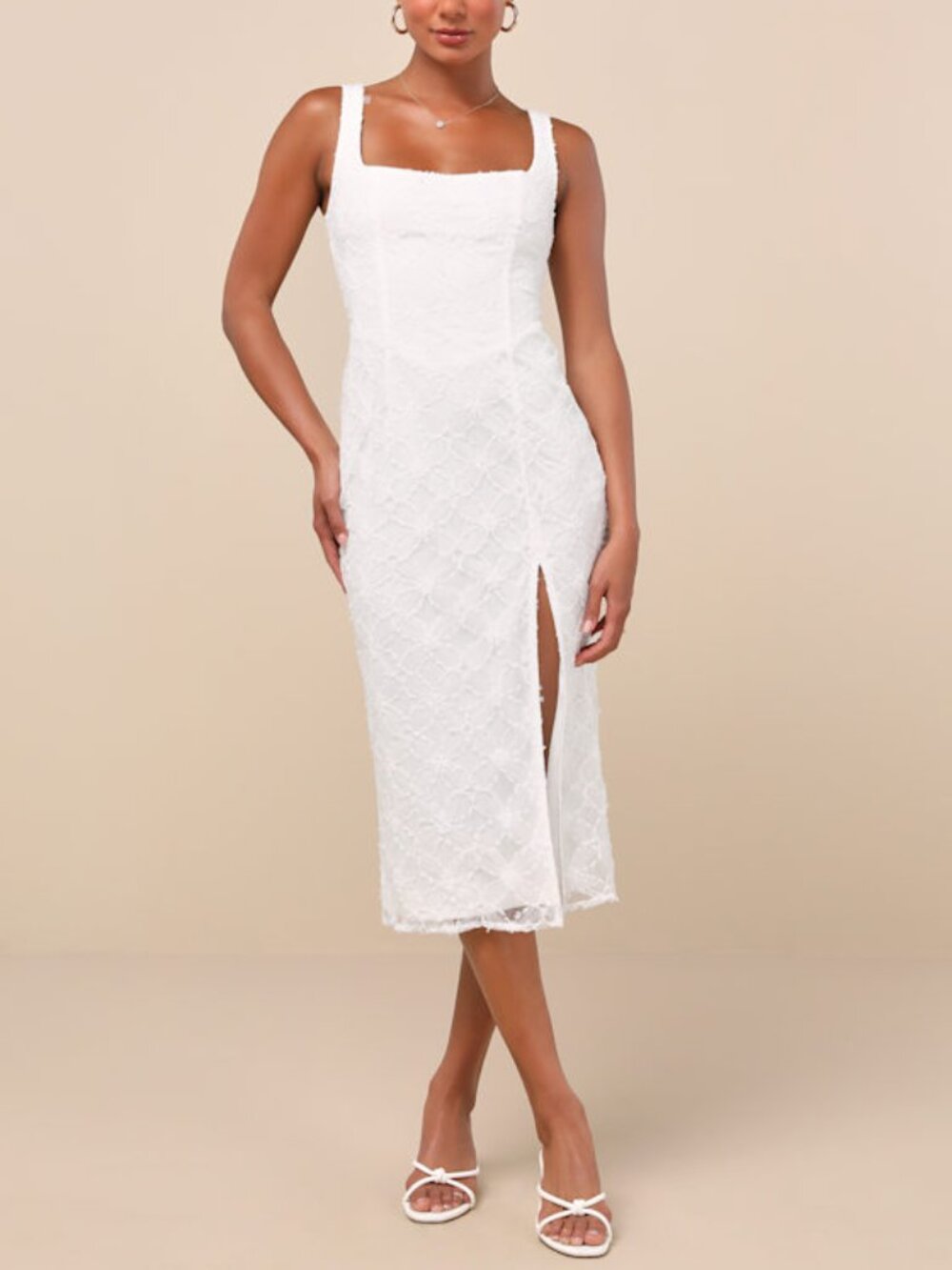 Lulus Kalani White Mesh Textured Midi Dress - Size S